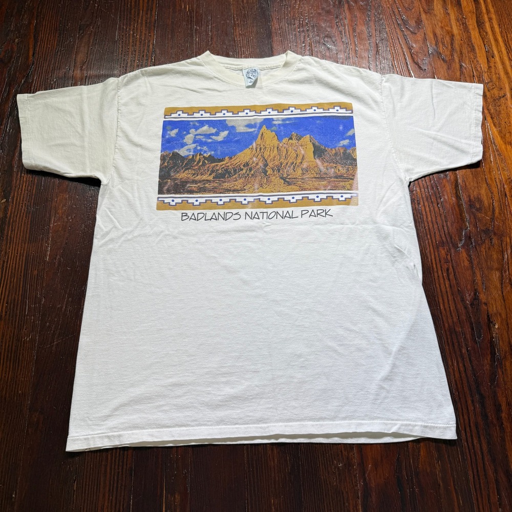 Vintage 90s Badlands National Park Shirt Mens XL Cream Eagle Single Stitch USA
